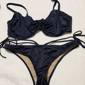 Shade & Shore Black Tie-Front Underwire Bikini Set